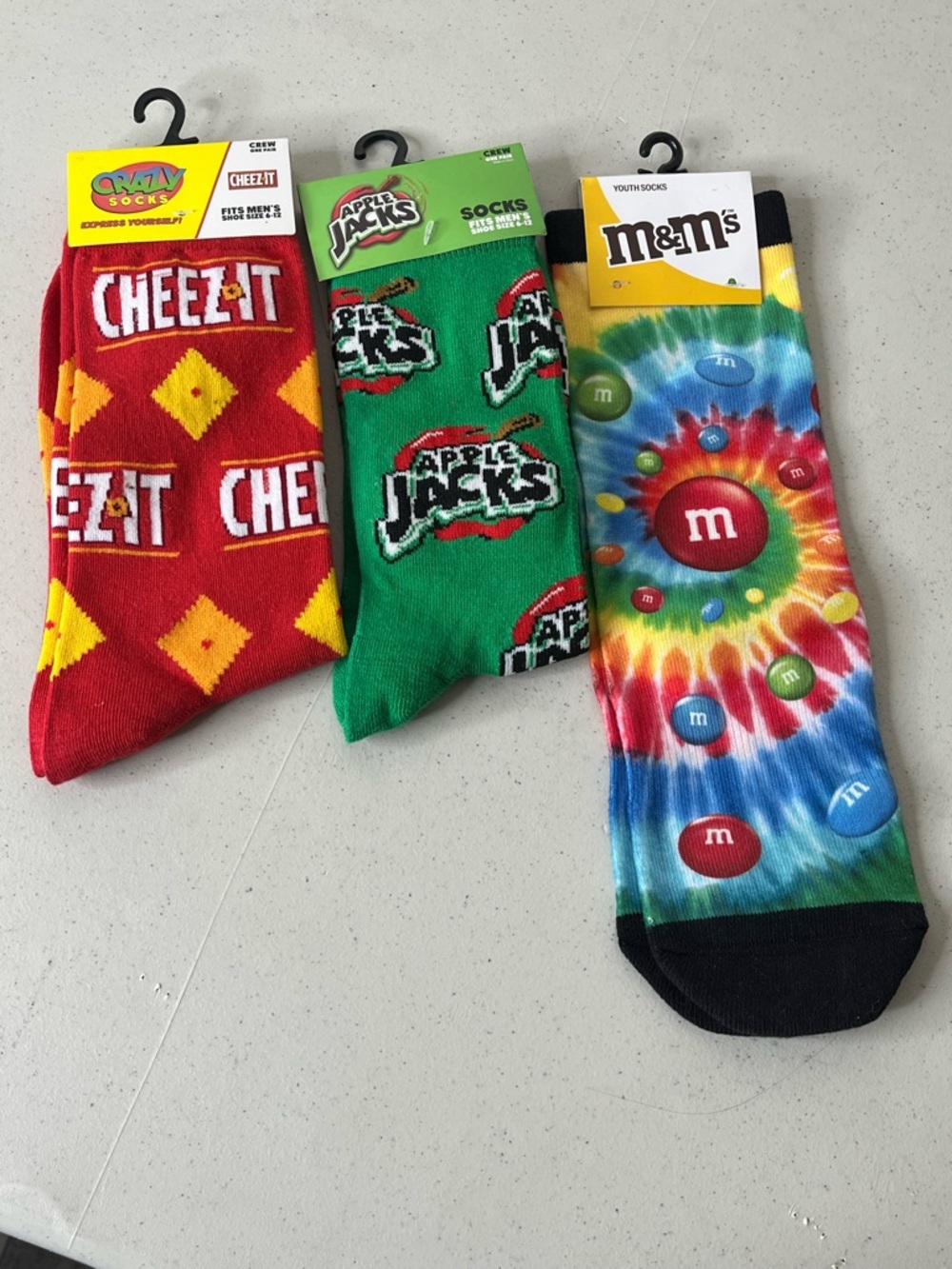 M&M'S Tie-Dye Crew Chezz-it’s an Apple Jacks Socks - Rainbow with Black Accents